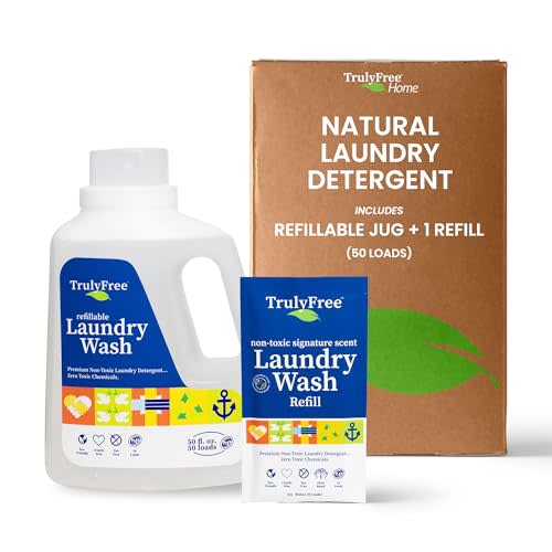 Truly Free Laundry Detergent for Sensitive Skin | Gentle & Safe for Baby Clothes | Plant-Based | Easy to Dissolve to Create a Liquid| Include 1 Refillable Bottle| Signature Scent (50 Loads)