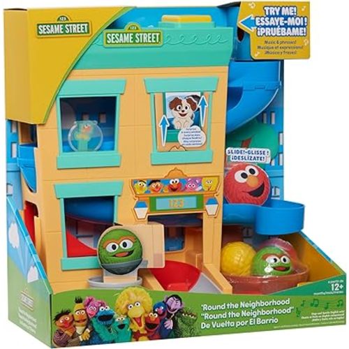 Just Play Sesame Street 'Round The Neighborhood 4-Piece Ball Drop Playset and Figures, Sounds and Phrases, Kids Toys for Ages 12 Month