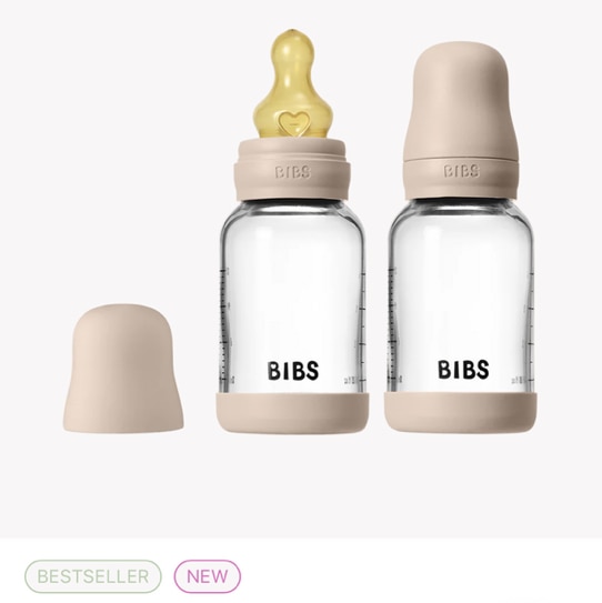 BIBS Glass Baby Bottle 4oz Latex 2-Pack Blush | Slow Flow – Bibsworld store US