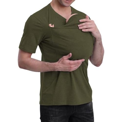 Mens Baby Carrier Shirt, Kangaroo Shirt for Dad and Baby V Neck Short Sleeve Kangaroo T Shirt Baby Carrier Shirt for Dad