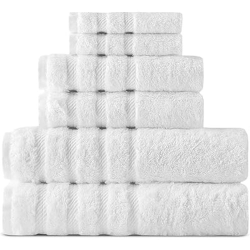 Classic Turkish Towels CTT - Luxury 6 Piece Towel Set, 100% USA Cotton, Quick Drying, Highly Absorbent & Comfy, Includes 2 Bath Towels, 2 Hand Towels & 2 Washcloths | (White)