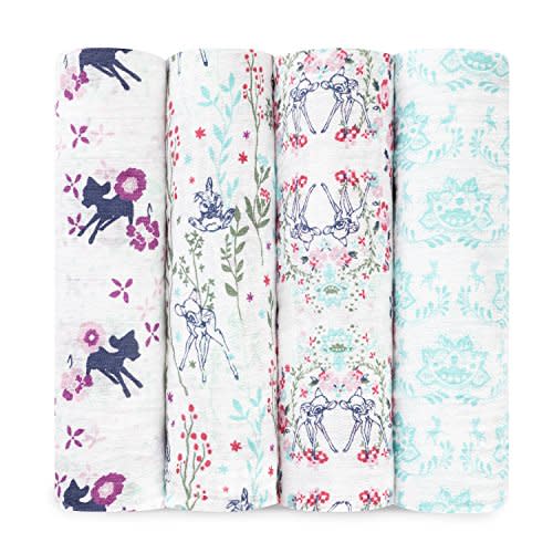 aden + anais Disney Swaddle Blanket, Boutique Muslin Blankets for Girls & Boys, Baby Receiving Swaddles, Ideal Newborn & Infant Swaddling Set, 4 Pack, Bambi