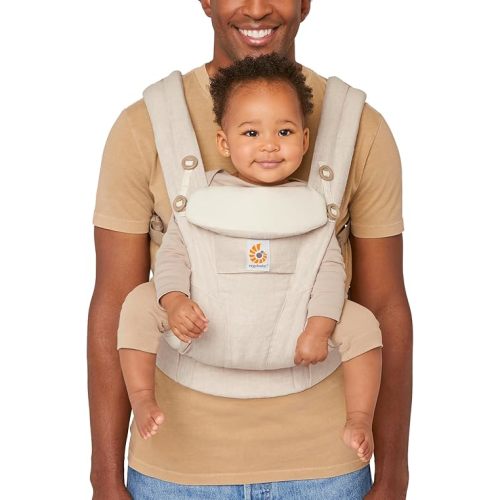 Ergobaby Omni Dream All Carry Positions SoftTouch Cotton Baby Carrier with Enhanced Lumbar Support (7-45 Lb), Natural Linen