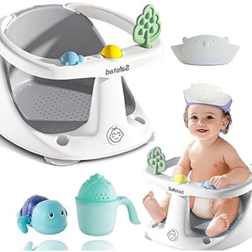 Baby Bath Seat for Babies 6 to 18 Months, Toddler Safety Bathtub Seat, Sit Up Bath Seat for Infant Bath Essentials with Soft Cushion & Suction Cups, Gray