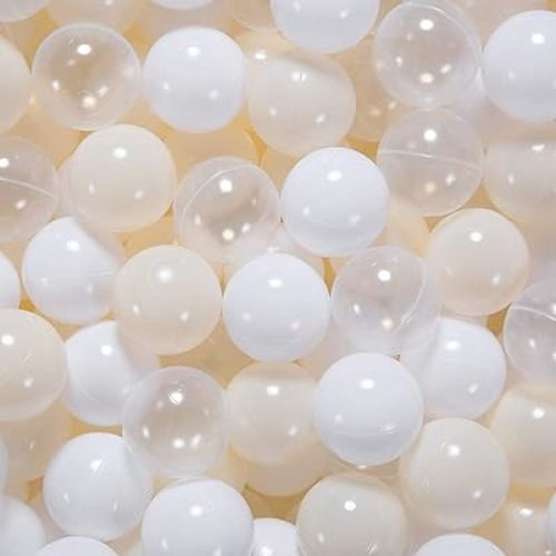 GOGOSO Balls for Ball Pit - Plastic Ball for Toddlers 1-3, Baby Kids Ball Pool Decoration 50 100 200 300 500 1000 (A White+Beige+Clear, 200 Balls)