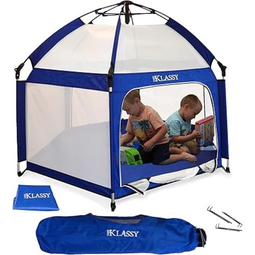 Klassy PlayPen : Premium quality Indoor and Outdoor foldable Baby Playpen, Baby PlayYard with Shade cover/Canopy, Waterproof Polyester- Blue for U
