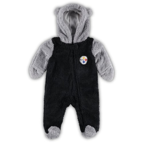 Newborn & Infant Pittsburgh Steelers Black/Gray Game Nap Teddy Fleece Bunting Full-Zip Sleeper