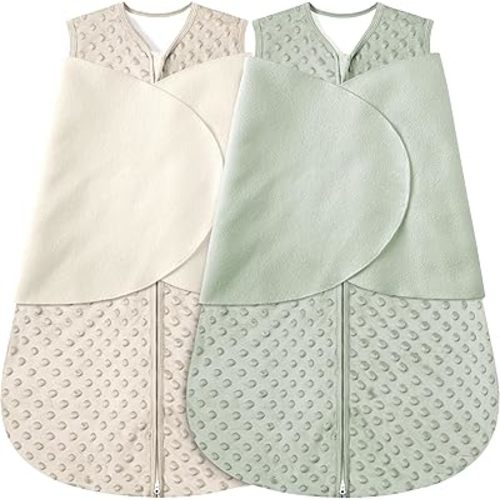 Newborn Sleep Sack Baby Swaddle,0-12 Months,3-Way Adjustable Wearable Blanket,Swaddling Sleeping Bag (Beige & Grass green, 3-6 Months)