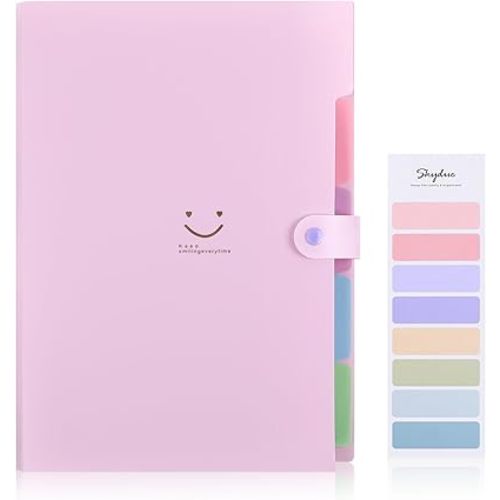 SKYDUE Expanding File Folder with 5 Pockets, Cute Accordion File Organizer, Letter Size Filing Folder, Portable Paper Receipt Organizer, School Office Supplies Purple
