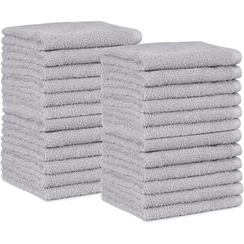 Amazon Basics Fast Drying Cotton Washcloths for Bathroom, Machine Washable, Extra Absorbent, 12 x 12 in, Gray, 24-Pack