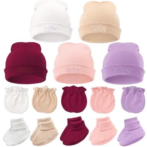 BQUBO Newborn Baby Hat Mittens Socks Set Infant Cotton Beanie Gloves Thick Warm Socks for 0-6 Months Boys Girls