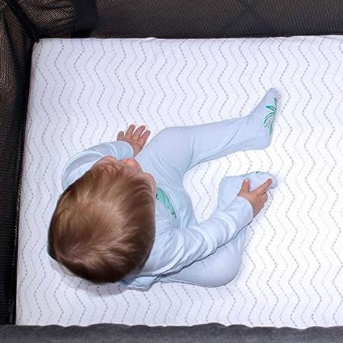 Luvberries 100% Organic Cotton Sheets for The Guava Lotus Travel Crib (Set of 2) - Baby and Toddler, Fitted Crib Sheets, for Boys & Girls (for The New 4 TAB Mattress ONLY) (Grey and White)