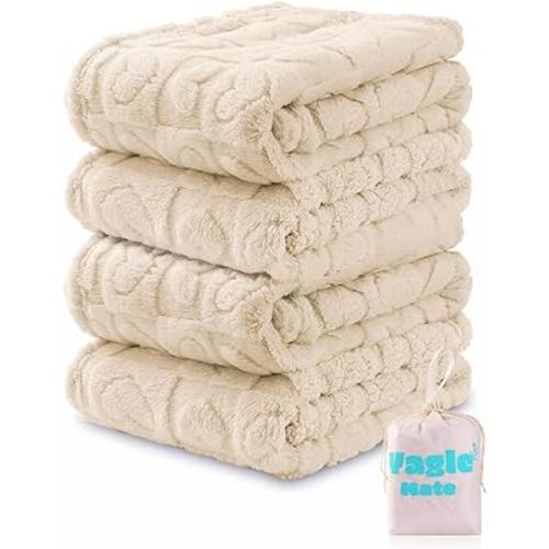 4 Pack Soft Newborn Fleece Baby Blanket for Girl, Crib Blankets with Checked Design Cute Samll Toddler Receiving Blanket for Baby Shower, 30”×40”, (Cream White)