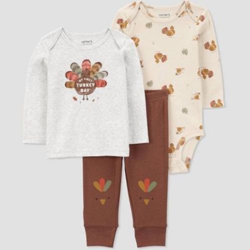 Carter's Just One You® Baby 3pc Turkey Top & Bottom Set - Gray/brown 12m