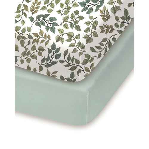 Pack and Play Sheets Fitted, Green+Leaf, Ultra Soft and Durable, Hypoallergenic, 2 Pack for Baby Boys and Girls