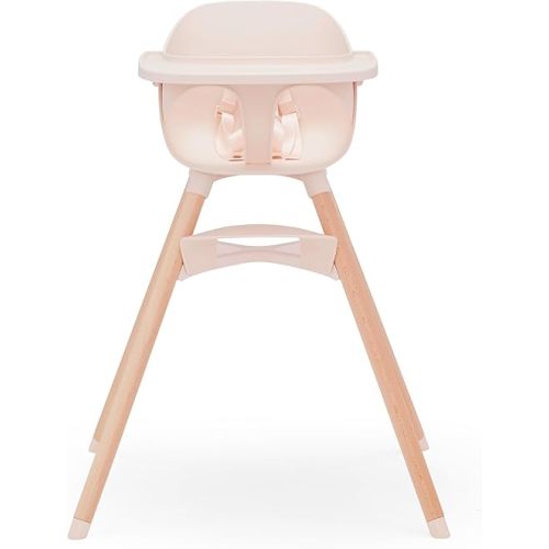 Lalo The Chair Convertible 3-in-1 High Chair - Wooden High Chair for Babies & Toddlers, Baby High Chair with Dishwasher Safe Tray, Adjustable Footrest, Grapefruit
