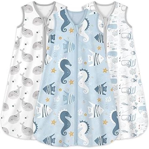 Yoofoss Baby Sleep Sack 0-6 Months 0.5 Tog Wearable Blanket for Baby, 3 Pack 100% Cotton Infant Toddler Sleeping Sack 2-Way Zipper Lightweight Sleepsack