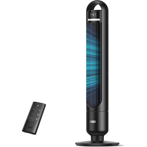 Dreo Tower Fan for Bedroom, 90° Oscillating Standing Fans for Room with 4 Speeds, 3 Modes, 28dB Quiet for Sleep, 25ft/s Velocity, 8H Timer, Remote, Living Room, Office, Home, Black, TF117