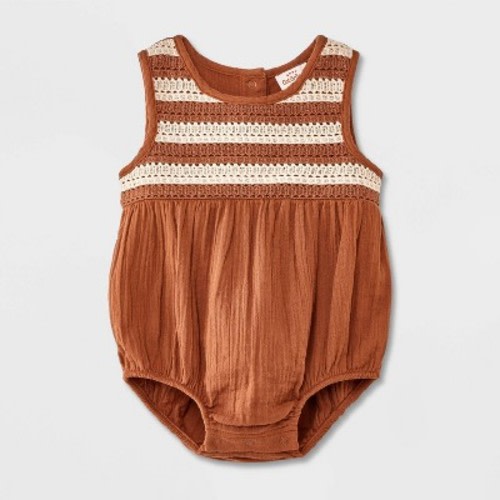 Baby Girls' Tropic Crochet Romper - Cat & Jack™ Brown, Size: 0-3M