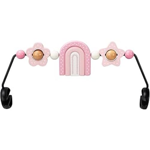 Baby Bouncer Toy Bar Wooden Compatible with Baby Bjorn Bouncer, Bouncer Toy Attachment, Tight and Secure Fit, So Fun to Watch, Touch and Spin for Babies All Ages (Pink Rainbow)