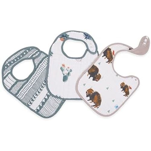 Little Unicorn Cotton Muslin Classic Bib 3 Pack– 100% Cotton – Machine Washable - Softer with Every Wash – Playful Designs - 3 Lightweight, Breathable Layers – for Boys and Girls (Bison Set)