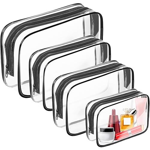 AURUZA 4 Pack Clear Toiletry Bag, Portable Travel Makeup Pouch with Zipper, TSA Approved Organizer, PVC Cosmetic for Airport Airline Compliant