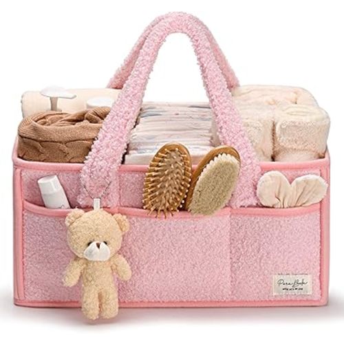 PeraBella Baby Diaper Caddy Organizer - Large Changing Table & Car Diaper Caddy, Nursery Essentials Storage Basket, Perfect Baby Shower Gifts for Girl or Boy