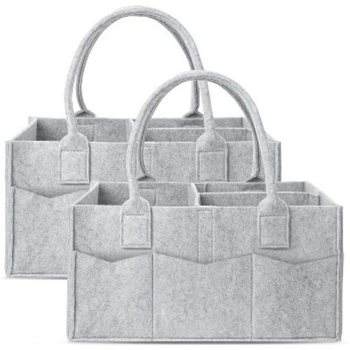 Itopfox 2-Pack Diaper Caddy Organizer with Handle, Portable Nursery Storage Bin for Baby Essentials, Grey