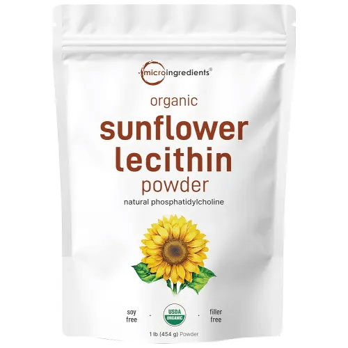 Micro Ingredients Organic Sunflower Lecithin Powder, 1 Pound, Sustainable Farmed, Cold Pressed, Rich in Phosphatidyl Choline and Protein, Making Liposomal Vitamin C, Lactation Supplement, Non-GMO