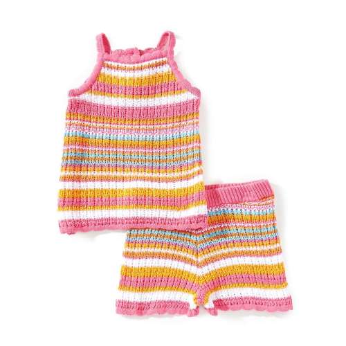 Jessica Simpson Baby Girls Sleeveless Striped Crocheted Tank Top & Matching Shorts Set