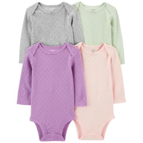 Baby 4-Piece Long-Sleeve Bodysuits - 3M - Style,Red/Blue
