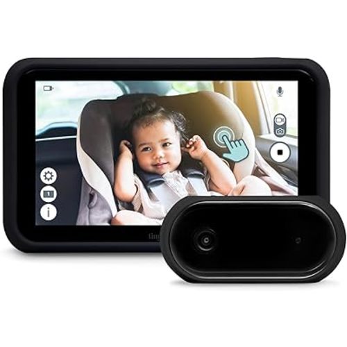 Tiny Traveler 5” HD Touch Screen Baby Car Monitor – Hackproof, No WiFi Baby Camera for Car and Home – Rear-Facing Car Seat Monitor with Night Vision Headrest or Clamp Mount Baby Reminder Alert Black