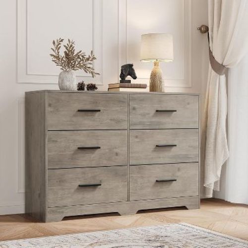 6 Drawer Double Dresser, 47" Wide Dresser TV Stand, Modern Chest of Drawers for Bedroom, Large Storage Space Organizer Cabinet with Metal Handle