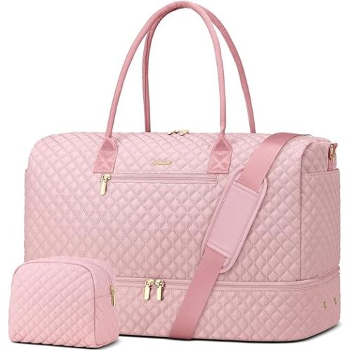 Travel Weekender Bags for Women - Duffle Bag Women with Shoe Compartment Carry On Overnight Bag with Toiletry Bag Duffel Bags with Wet Pocket for Gym Hospital Bags for Labor and Delivery Pink