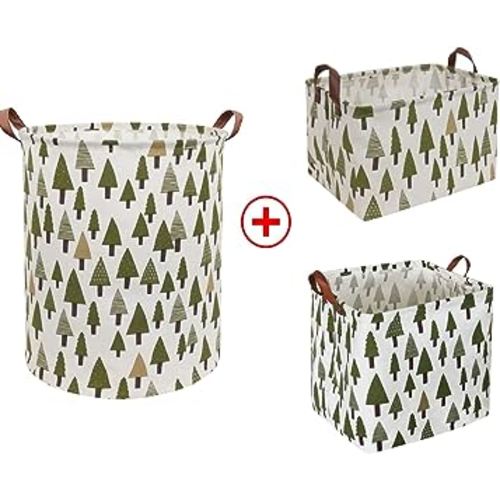 Large Laundry Hamper, 3pc Canvas Storage Bins, Rectangular/Square, Collapsible, Portable, Handle, Home/Office Decor, Toy Organizer