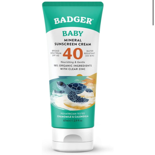 Badger Mineral Baby Sunscreen Cream SPF 40, 98% Organic Toddler Sunscreen with Zinc Oxide, Broad Spectrum, Reef Safe, Water Resistant, Pediatrician Tested Baby Sunblock for Sensitive Skin, 2.9 fl oz