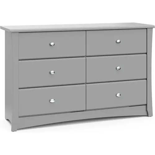 Storkcraft Crescent 6 Drawer Double Dresser (Pebble Gray) – GREENGUARD Gold Certified, For Nursery, Dresser, Kids Nursery Organizer, Chest of Drawers