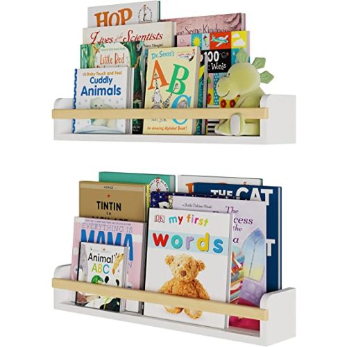 Wallniture Florida 24 inch Wall Bookshelf for Kids Room, Floating Shelves Nursery Decor, Wood White Wall Shelf Set of 2, Kitchen, Bathroom Decor (24'')