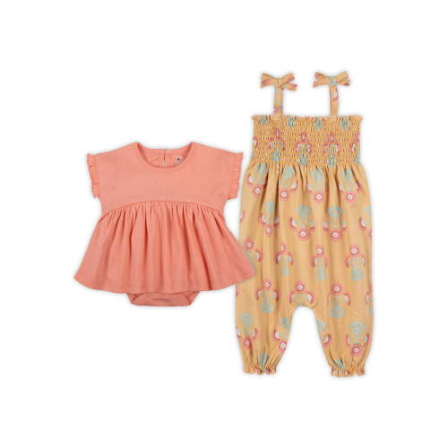 Little Star Organic 2PK Infant Girls Rompers Coral, Sizes NB-24M