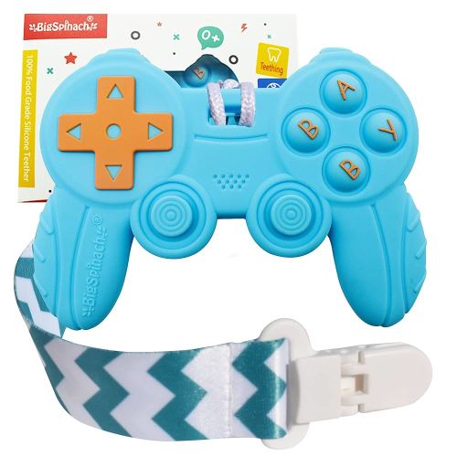Cool Remote Game Control Teething Toy for Babies 0-6 6-12 Months,Game Controller Teether for Gamer Parents,Baby's First Valentines Day Gifts,Silicone Remote Chew Toys(Blue