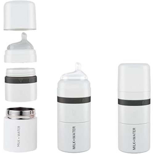 MILK & WATER All in One Baby Bottle & Baby Formula Dispenser On The Go, 5oz - Keeps Water Warm & Formula Fresh - Baby Formula Mixing Bottle with Anti Colic Nipple - Leak-Proof - 3+ Months (White)