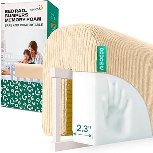 Bed Rail Bumpers Protector, Hospital Bed Rails Padding, Loft Bed and Bunk Bed Bumpers Protector, Premium Soft Memory Foam - Anti-Bump | Fall Prevention, 27.6 * 5.5 * 7.9IN, Beige