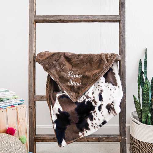 Personalized Baby Blanket, Mud Pie Pony Minky and You Choose Minky Color, Newborn Boy gift, Baby Shower Gift, Cow Blanket