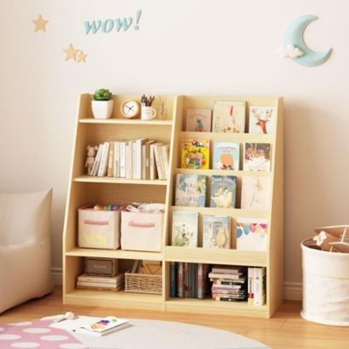 KTMBDW Kids Bookshelf and Toy Storage - 4 Tier Wood Book Shelf for Kids Rooms, Bookshelf Baby Bookcase for Nursery, Montessori Toy Organizer, Natural