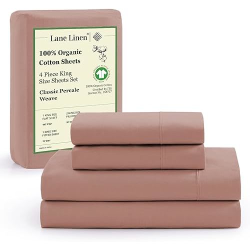 LANE LINEN 100% Organic Cotton Fully Elasticized King Sheet Set, Low Pilling Fade Resistant Machine Washable Naturally Cooling King Bedding Set, Mercerized Soft & Comfy Cotton Sheets – Rose Dawn