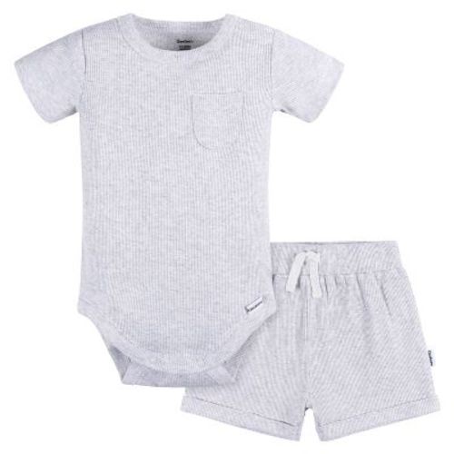 Gerber Baby Boys' Bodysuit And Shorts - Grey Heather - 0-3 Months - 2-piece