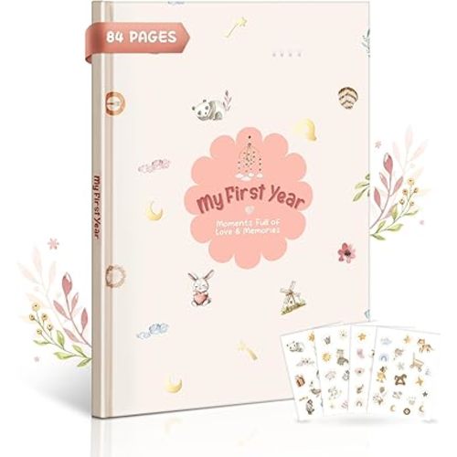 Baby Memory Book for Girls – Boho Design, 84-Page Hardcover Keepsake Journal for First Year, Milestone & Photo Album, Ideal Baby Shower or Newborn Gift, Floral