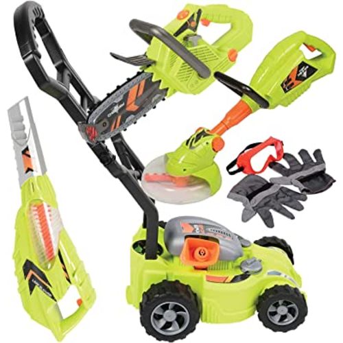 CP Toys 6-in-1 Kids Gardening Set, Includes Kids Leaf Blower, Kids Lawn Mower, Weed Trimmer and Chainsaw, Realistic Action and Sound Effects,, Outdoor Toy for Kids Ages 3 Years Plus