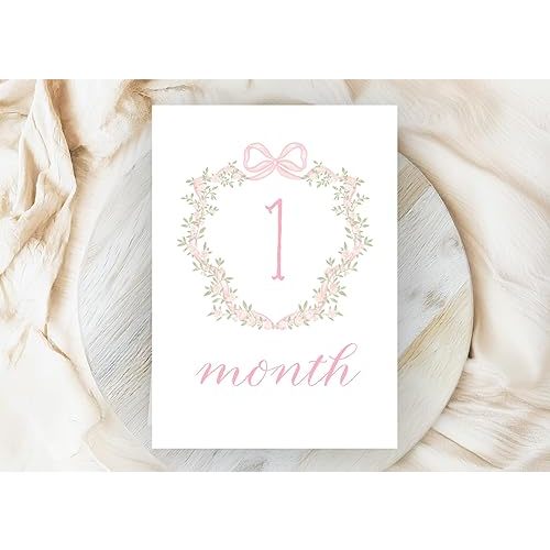 Pink Crest 5x7 Monthly Milestone Cards, Southern Preppy Milestone Cards, Printed Deckled Milestone cards, New Born Photo Props, Montly Photos with Baby (Matte Card Stock)