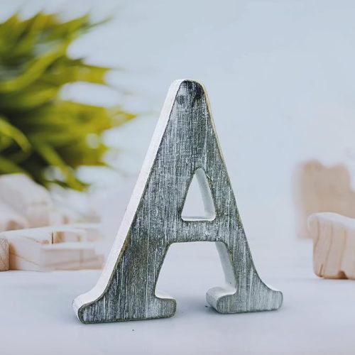 4 Inch Unfinished Rustic Wood Letters for Wall Decor, Decorative Standing Slices, Sign Board Decoration for Craft Home Party Projects (A)
